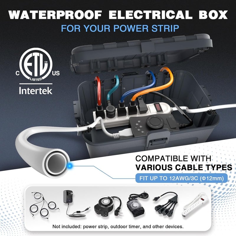 Flemoon IP54 Waterproof Box with Large Capacity Outdoor Weatherproof Box, Gray - Image 2